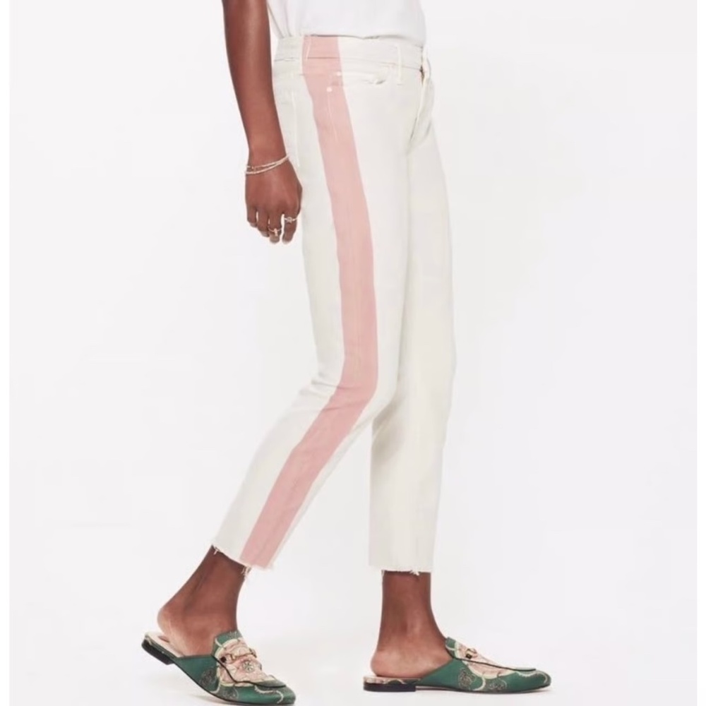 MOTHER The Looker Ankle Fray Ivory Rose Jeans Size 27 Distressed ~ Denim!